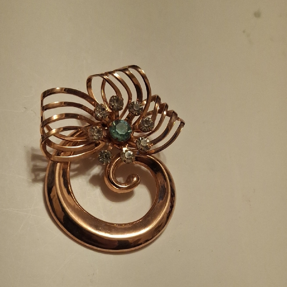 Elegant Gold/copper and Blue Floral Brooch
